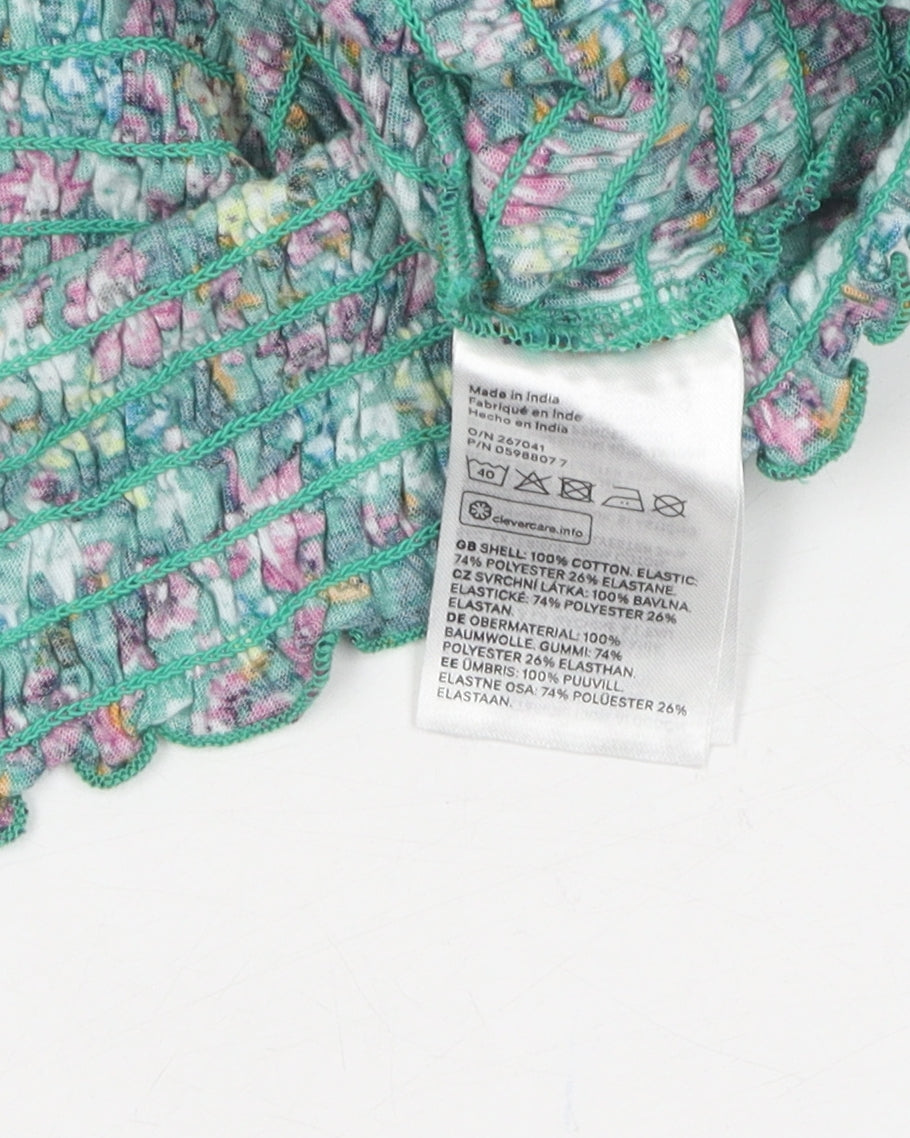 H&M Women's Multicoloured Floral Cropped Blouse Size L