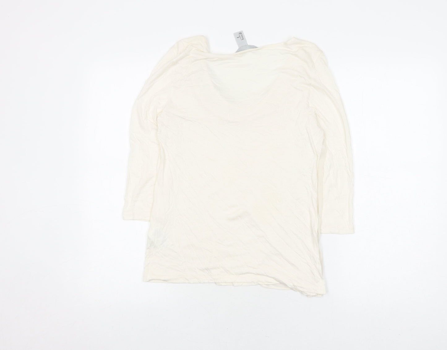 H&M Women White Blouse S Beaded 3/4 Sleeve Casual
