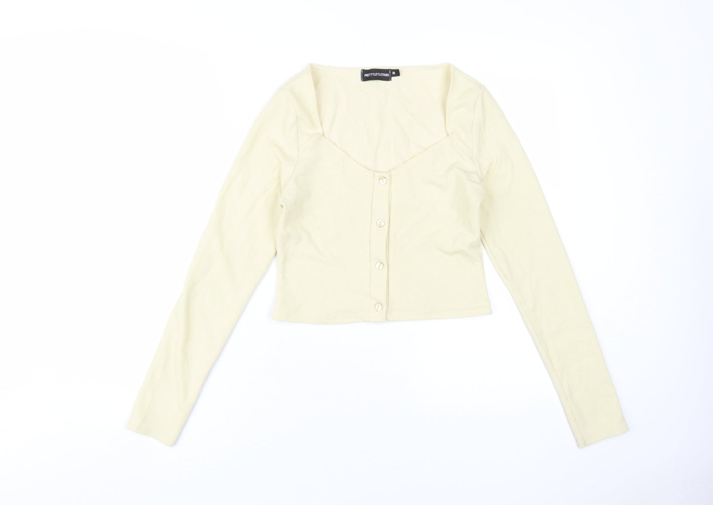 PrettyLittleThing Women's Beige Cropped Button-Up