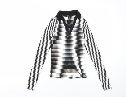 New Look Women's Black Striped Polo Top, Size 6