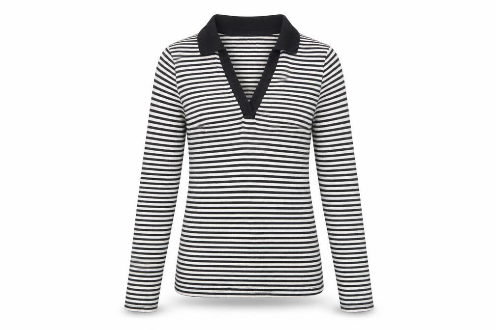 New Look Women's Black Striped Polo Top, Size 6