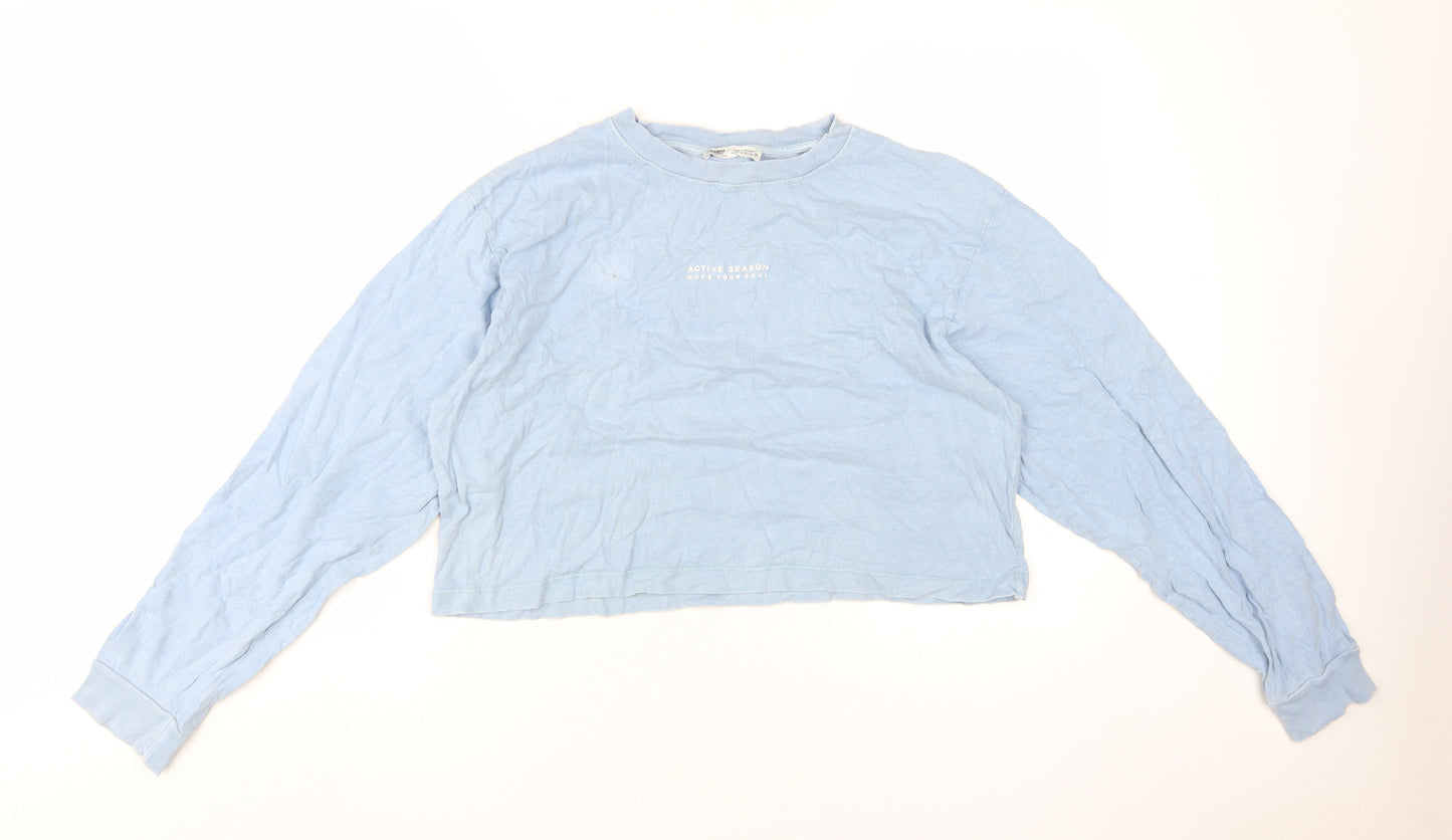 Pull&Bear Unisex Blue Cropped T-Shirt, S, Spring
