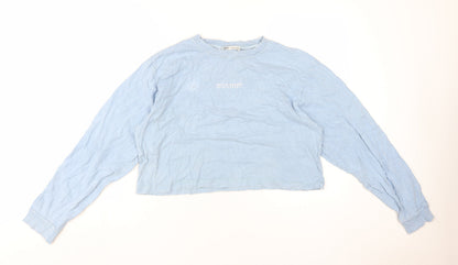 Pull&Bear Womens Blue Cropped T-Shirt, S, Spring