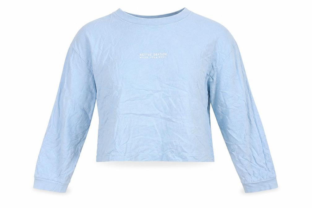 Pull&Bear Unisex Blue Cropped T-Shirt, S, Spring