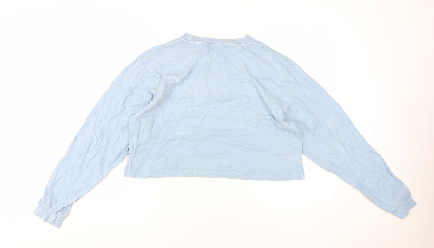 Pull&Bear Unisex Blue Cropped T-Shirt, S, Spring