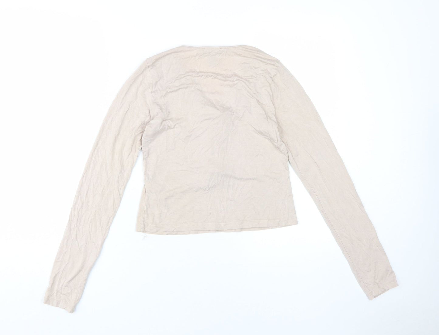 Forever 21 Women Beige L Long Sleeve Lace Up Top
