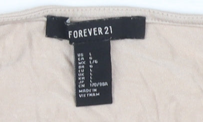 Forever 21 Women Beige L Long Sleeve Lace Up Top
