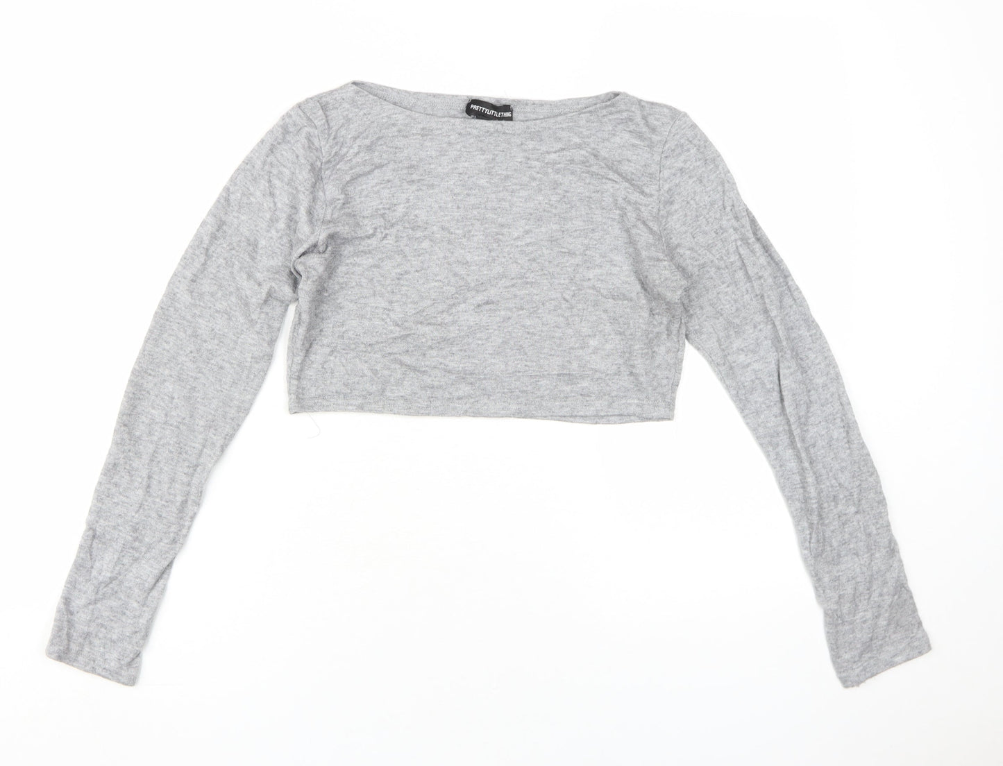 PrettyLittleThing Women's Grey Cropped Crew Neck Top
