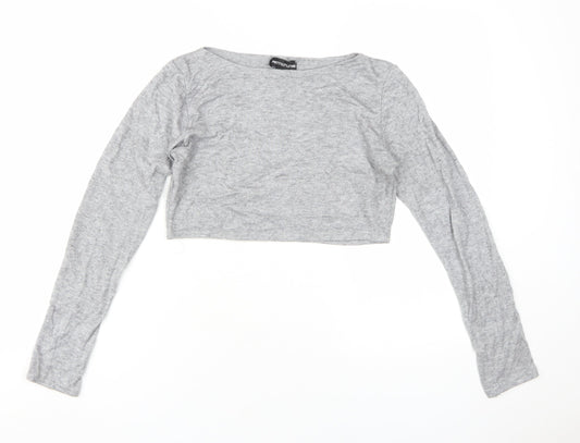 PrettyLittleThing Women's Grey Cropped Crew Neck Top