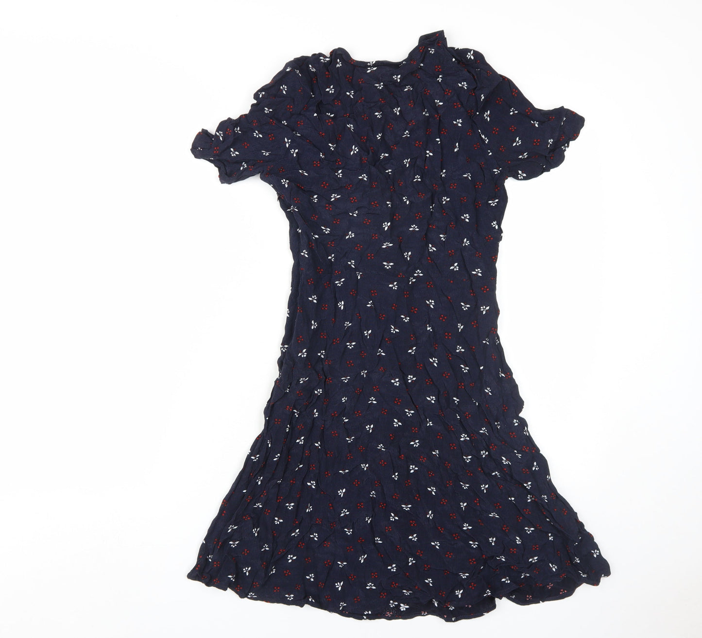 H&M Women's Blue Floral A-Line Dress, Size 8, Viscose