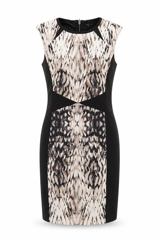Warehouse Women's Black Beige Sheath Dress Size 14