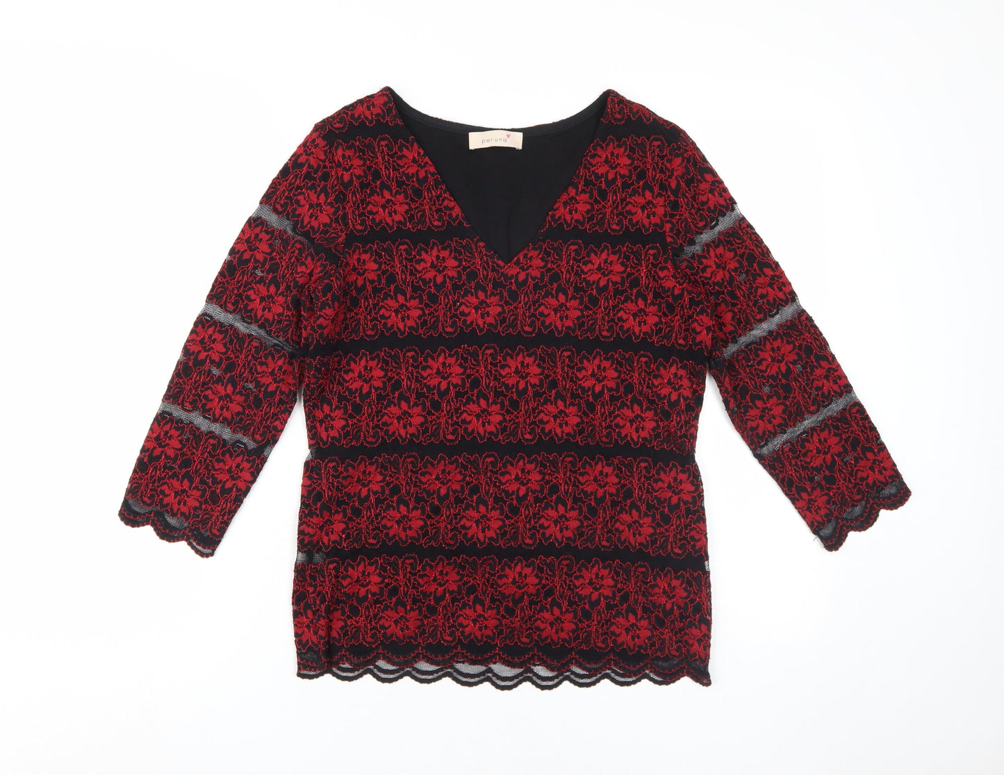 Marks and Spencer Women's Red Lace V-Neck Blouse Size 10