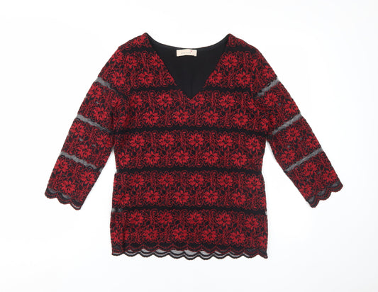 Marks and Spencer Women's Red Lace V-Neck Blouse Size 10