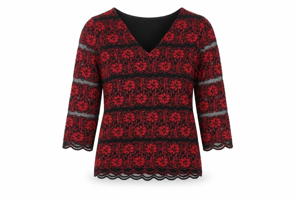 Marks & Spencer Women's Red Lace V-Neck Blouse Size 10