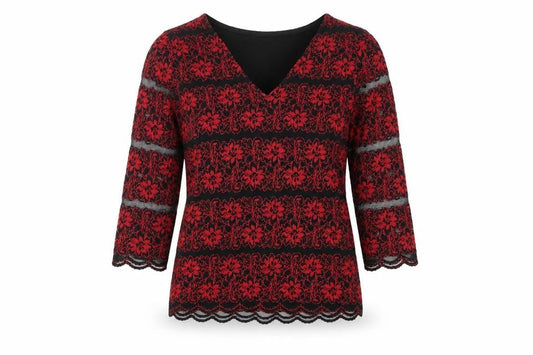 Marks and Spencer Women's Red Lace V-Neck Blouse Size 10