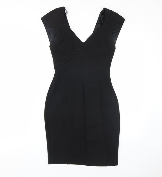 Zara Women Black XS V-Neck Pencil Dress, Party, Stretch