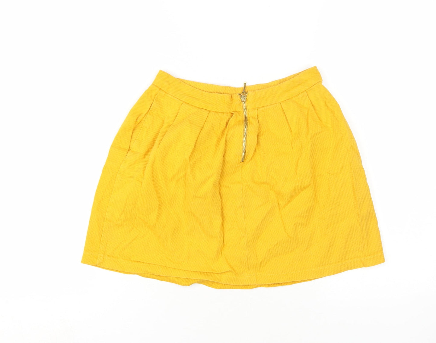 Stradivarius Women's Yellow Pleated Short Skirt