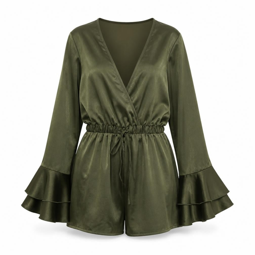 Women's Green Playsuit with Flared Sleeves UK 8
