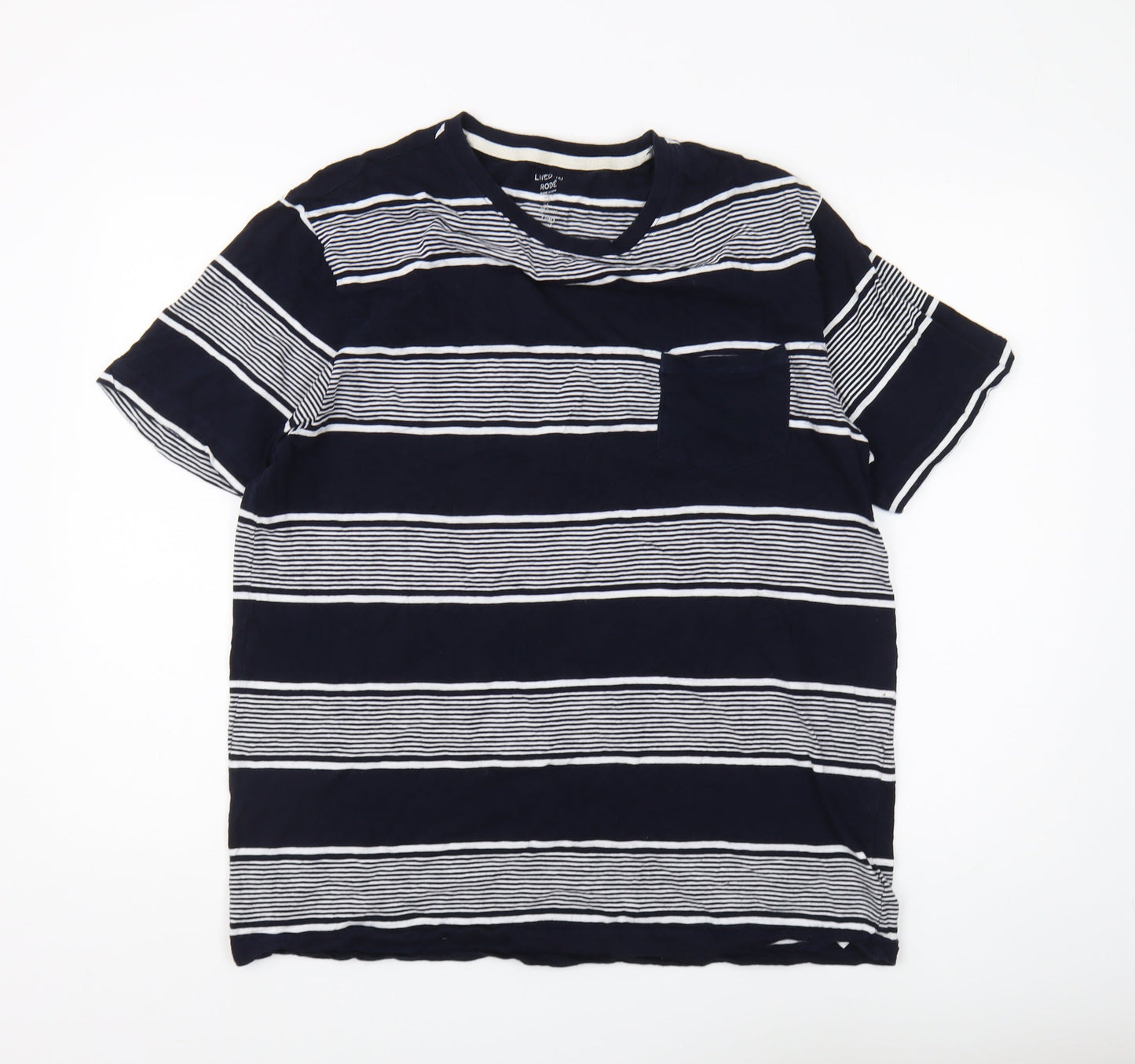 Gap Mens Blue Striped Crew Neck Cotton T-Shirt L
