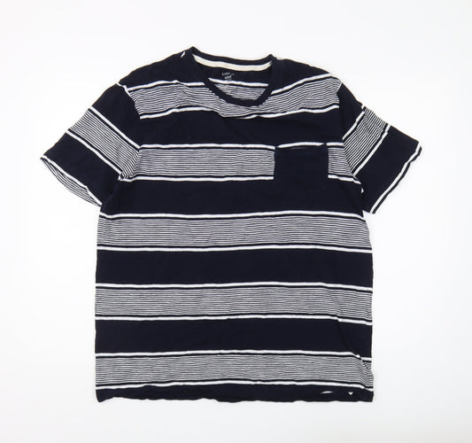 Gap Mens Blue Striped Crew Neck Cotton T-Shirt L