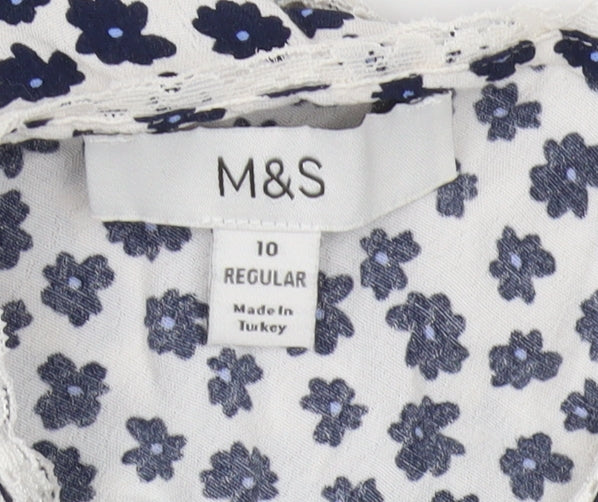 Marks and Spencer Women's White Floral Blouse Size 10