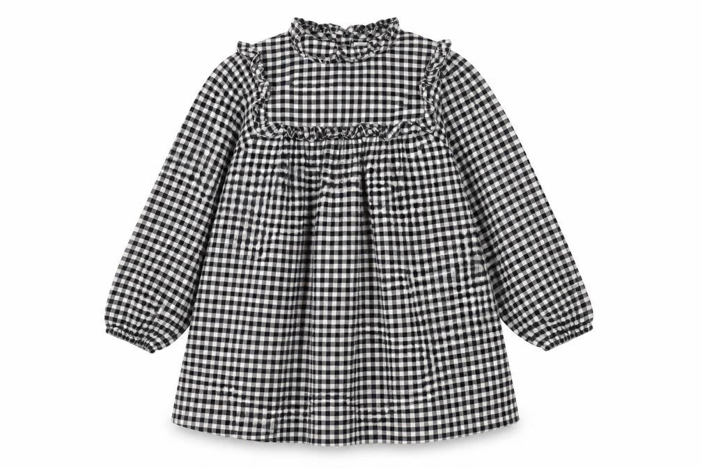 Next Girls Black Check A-Line Dress 11 Years Long Sleeve