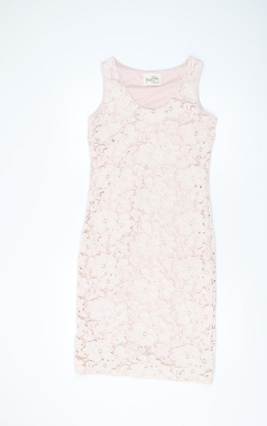 Women's Pink Floral Lace Sheath Dress - Size XS
