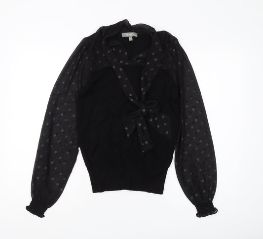 Oasis Women's Black XS Polka Dot Bow Pullover Jumper
