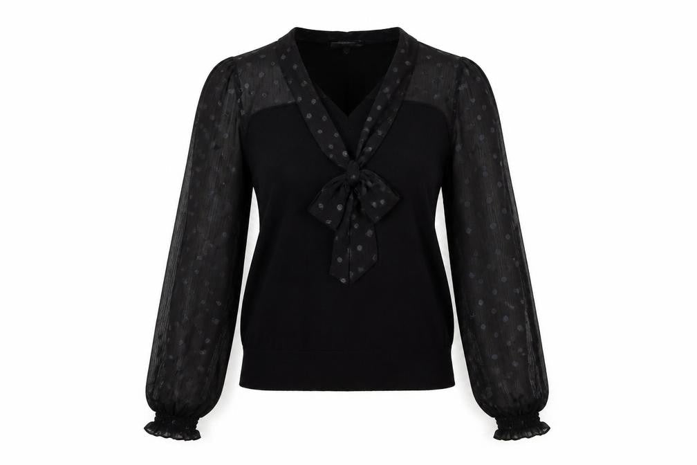 Oasis Women's Black XS Polka Dot Bow Pullover Jumper