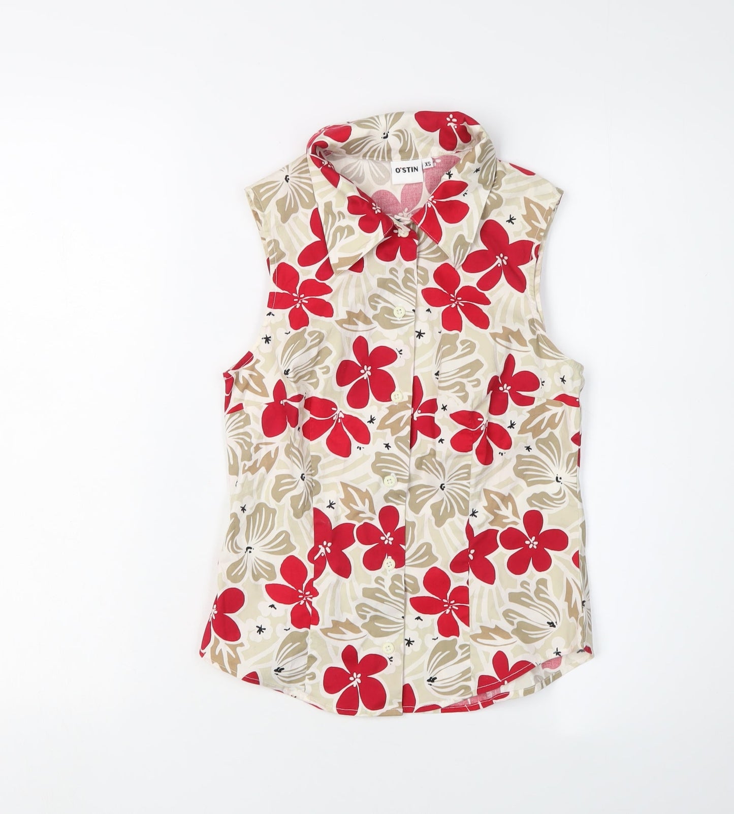 O'STIN Women's Beige Floral Blouse XS, Sleeveless, Casual