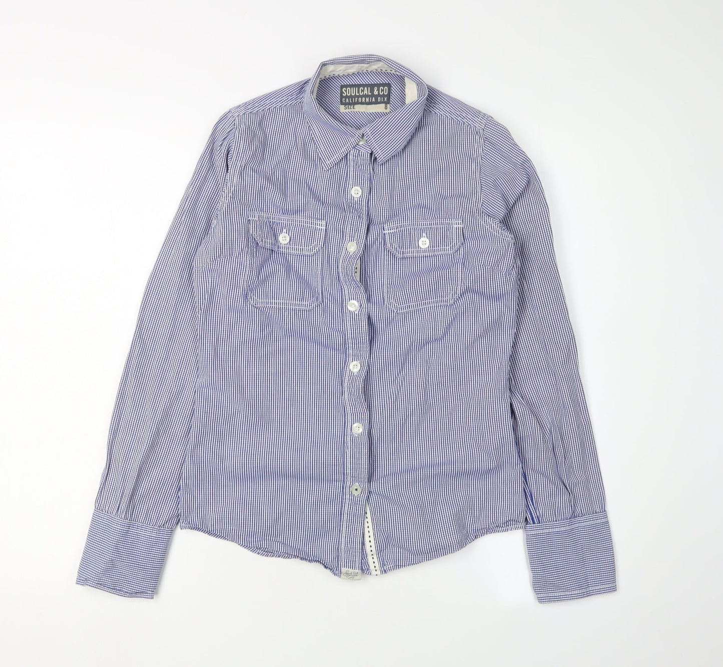 SoulCal & Co Women's Blue Size 8 Check Button-Up Shirt