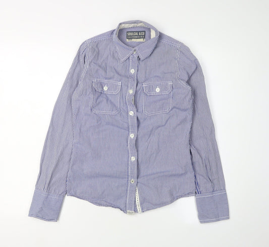 SoulCal & Co Women's Blue Size 8 Check Button-Up Shirt