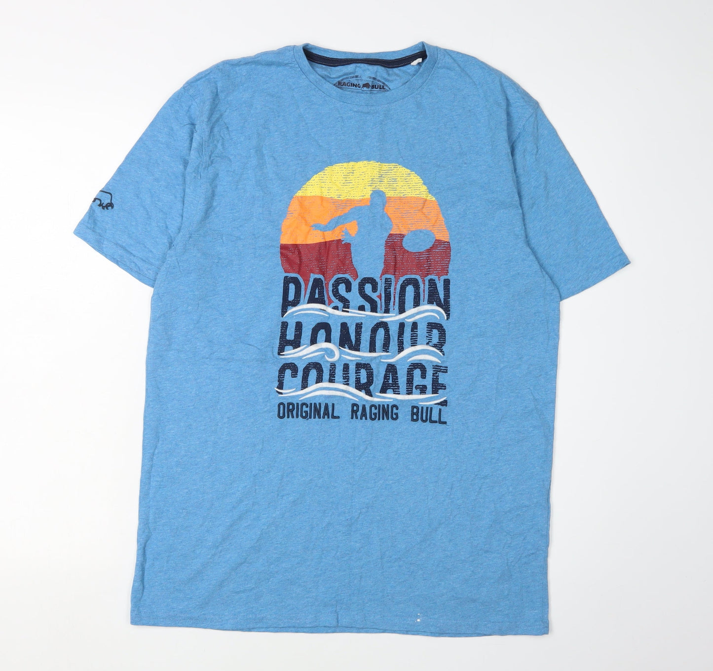 Raging Bull Men's Blue Graphic Print T-Shirt, M, Sports, Crew Neck
