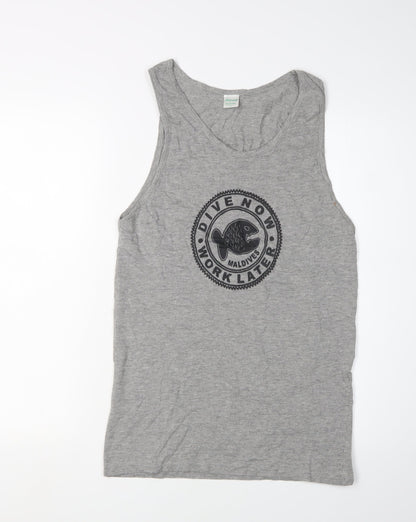 Misraab Womens Grey Cotton Blend Sleeveless Tank Top L
