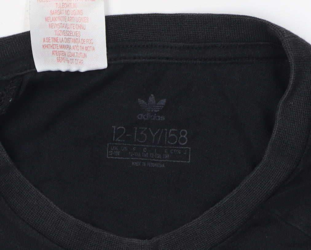 Adidas Boys Black Graphic T-Shirt 12-13 Years Regular Fit