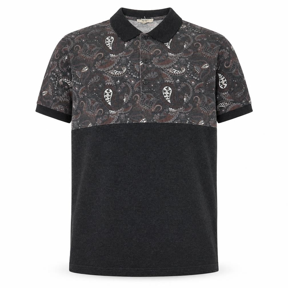 Koton Men's Black Paisley Polo Shirt XL Slim Fit