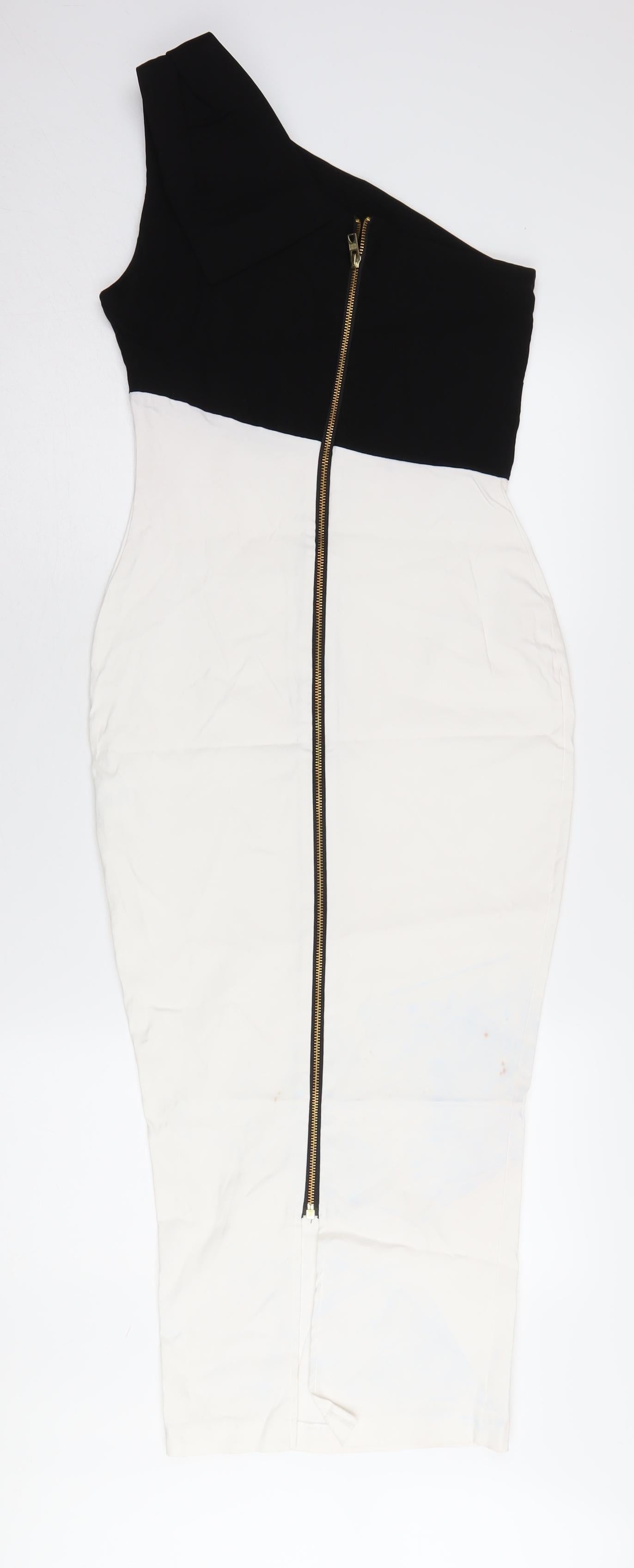 Vesper Women's One Shoulder Black & White Midi Pencil Dress