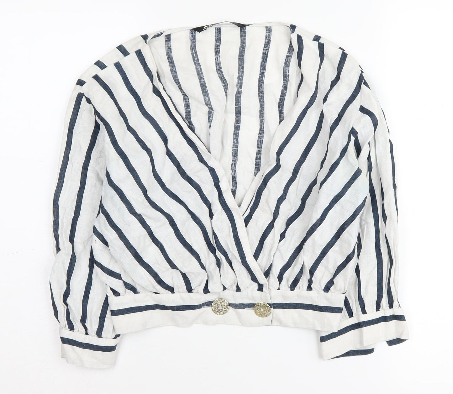 Zara Women's White Striped Wrap Blouse, UK S, Casual
