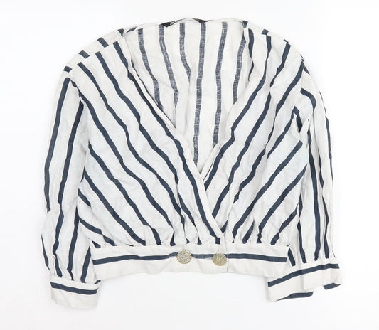 Zara Women's White Striped Wrap Blouse, UK S, Casual