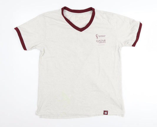 Qatar Airways Men Beige V-Neck Sports T-Shirt Size S