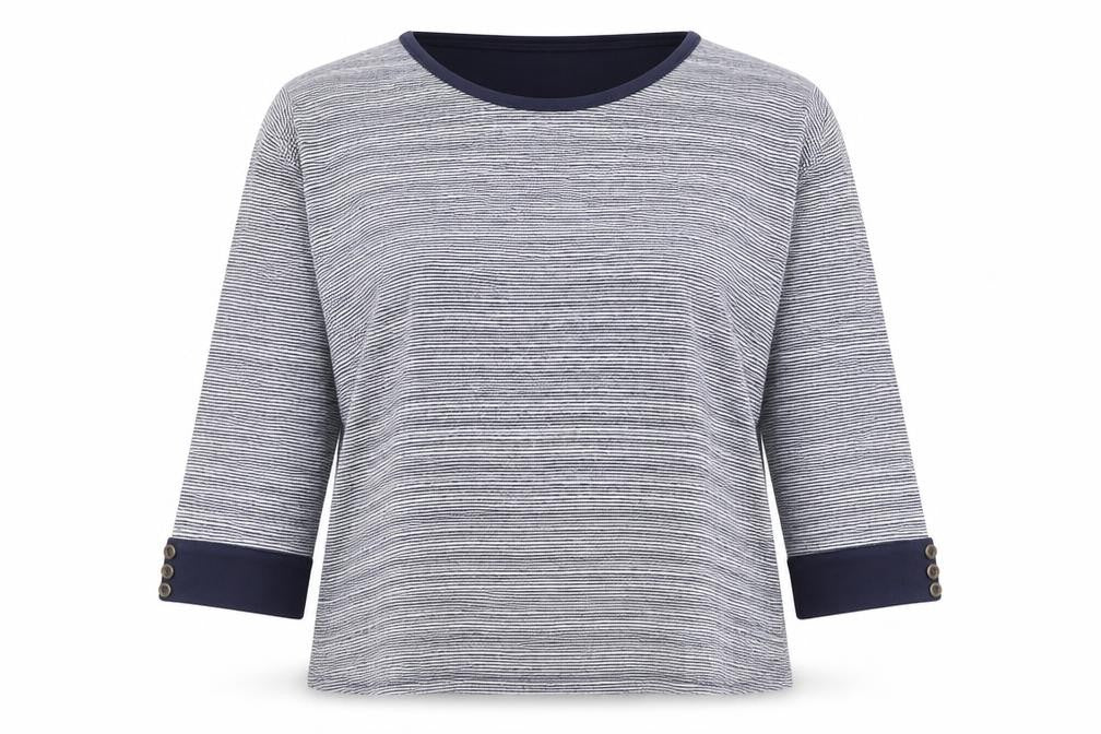 EWM Women's Blue Striped Jersey Top L