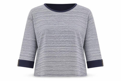 EWM Women's Blue Striped Jersey Top L