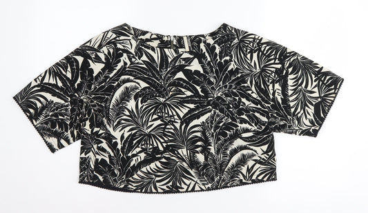 Topshop Women's Black Tropical Cropped Blouse Size 12