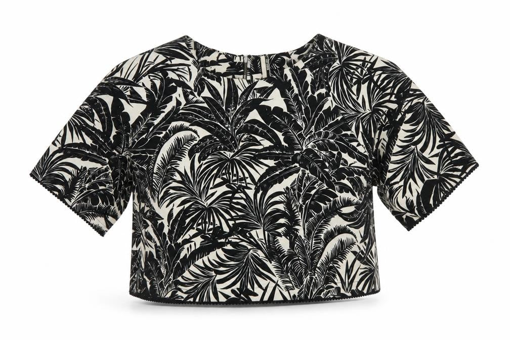Topshop Women's Black Tropical Cropped Blouse Size 12