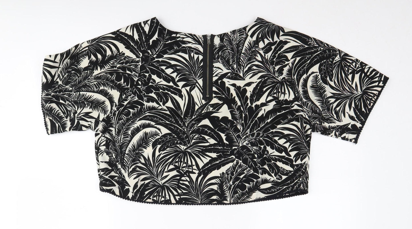Topshop Women's Black Tropical Cropped Blouse Size 12