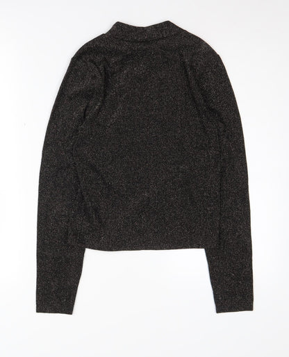 Back view of Miss Selfridge Women’s Black Mock Neck Blouse, size UK 12