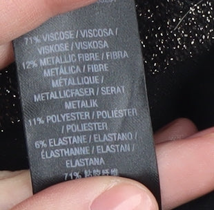 Close-up detail of Miss Selfridge Women’s Black Mock Neck Blouse, size UK 12