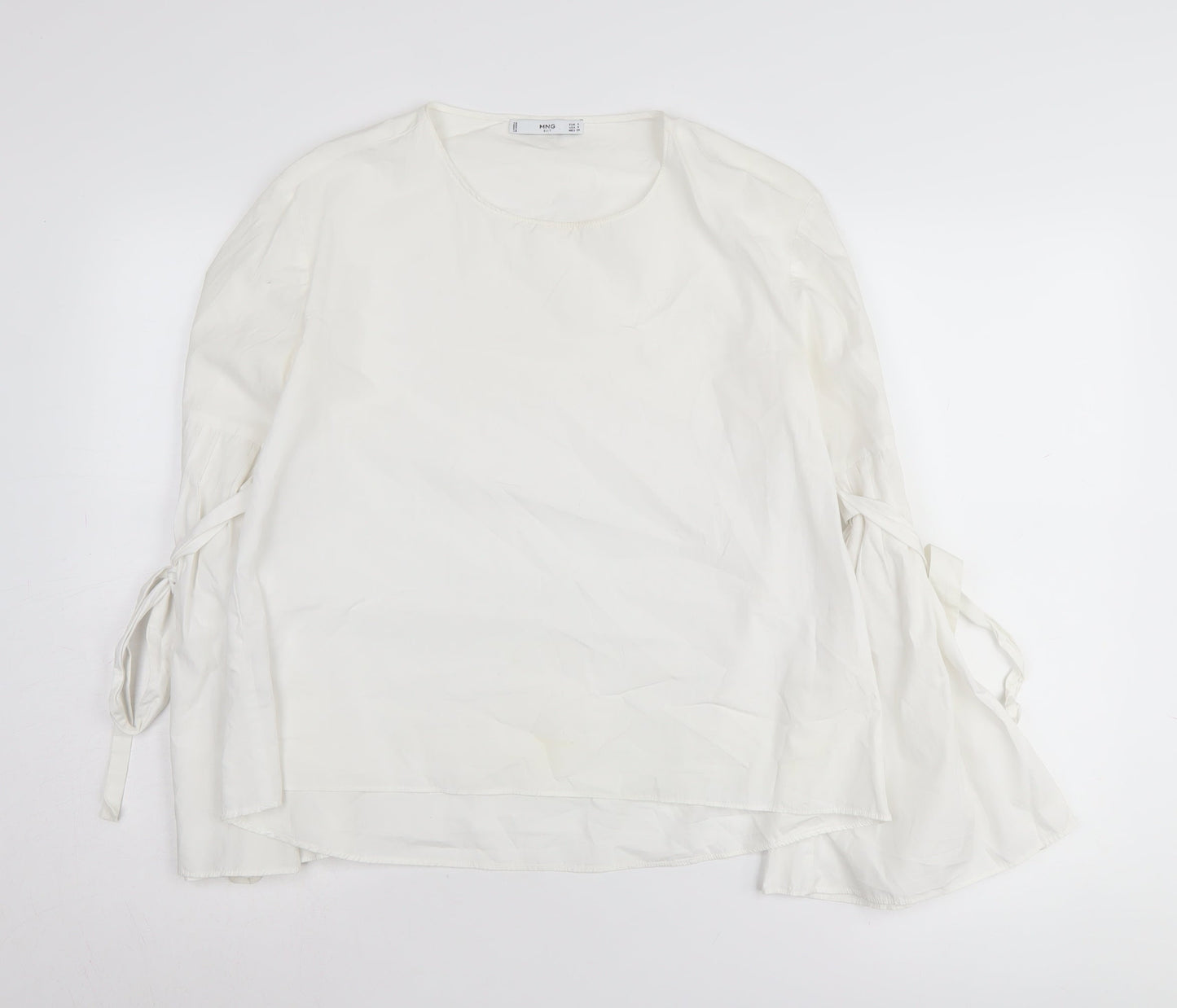 MNG Women's White Blouse, Size 8, Lightweight Tie Sleeve