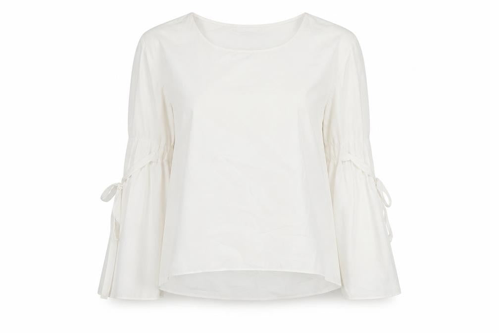 MNG Women's White Blouse, Size 8, Lightweight Tie Sleeve