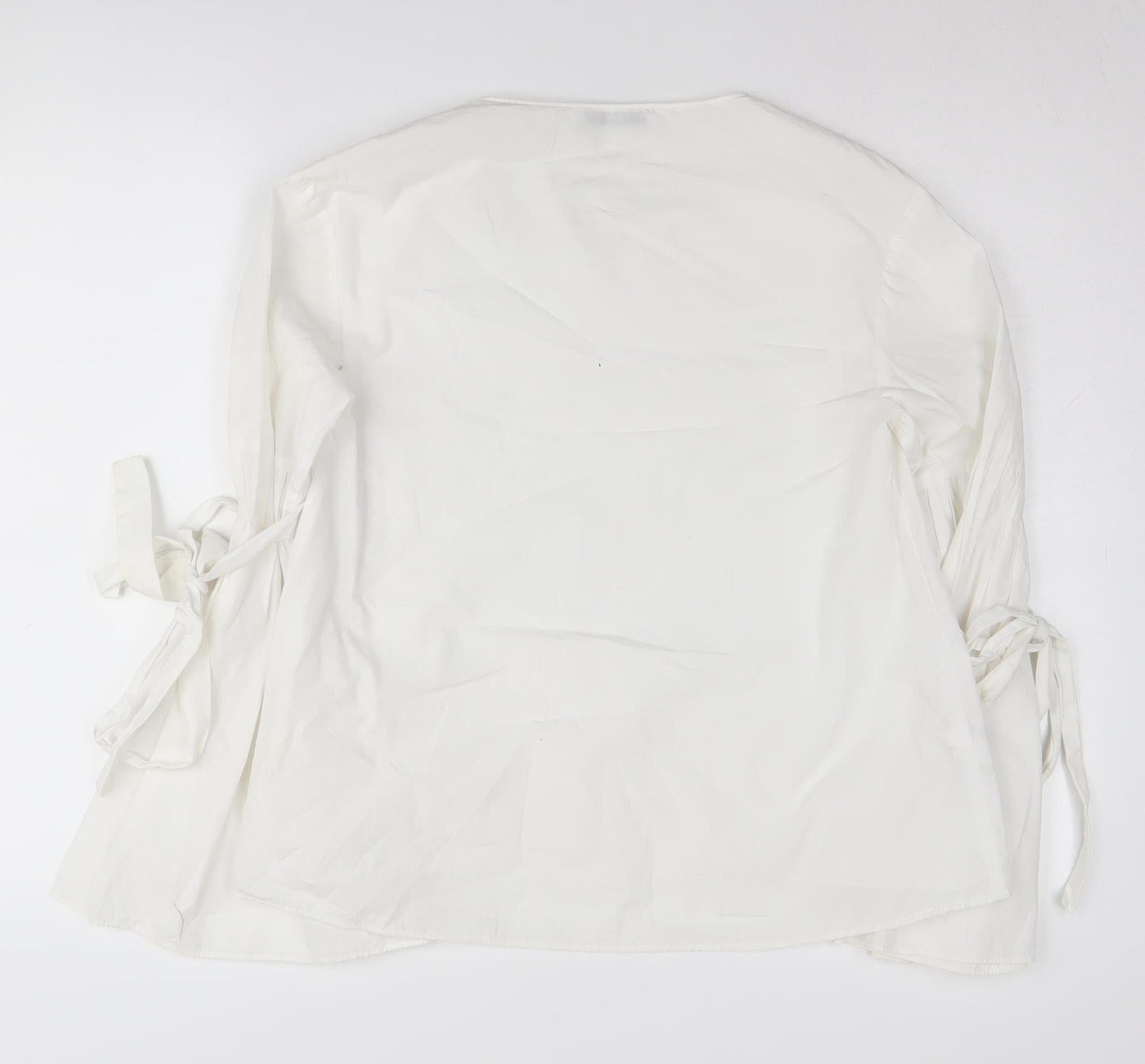 MNG Women's White Blouse, Size 8, Lightweight Tie Sleeve